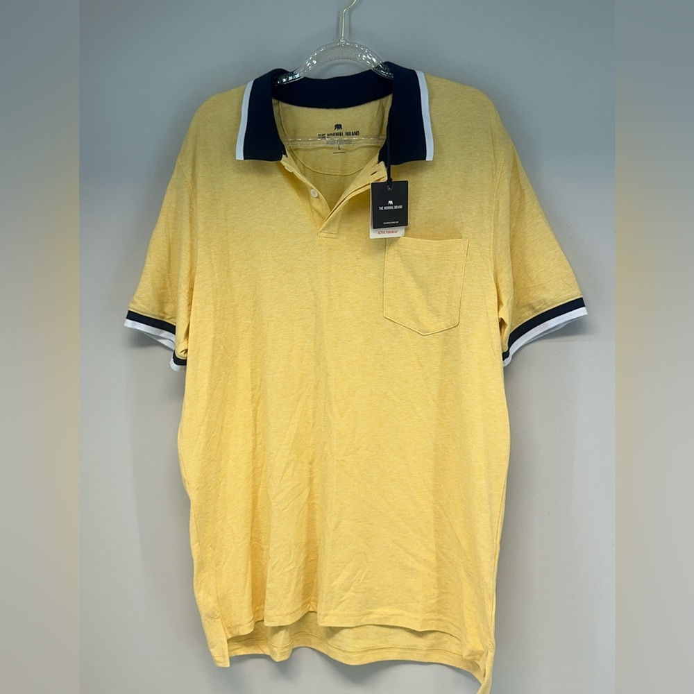 The Normal Brand NWT men’s size large polo shirt golden yellow and navy